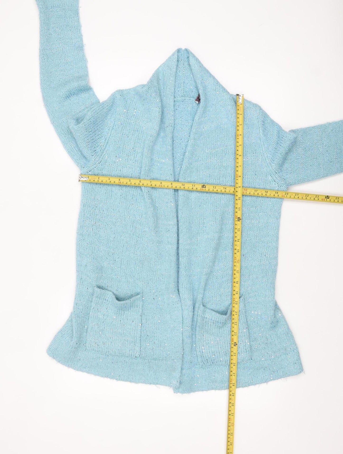 Isaac Mizrahi Live Women's Blue Sequin Knit Open Cardigan M