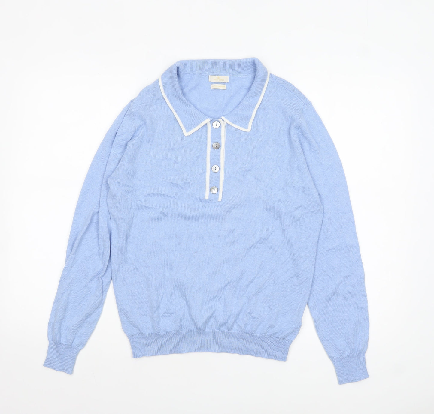 Munrospun Women's Light Blue Collared Henley Jumper M Cotton Cashmere