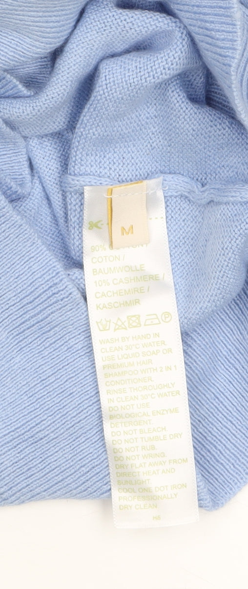 Munrospun Women's Light Blue Collared Henley Jumper M Cotton Cashmere