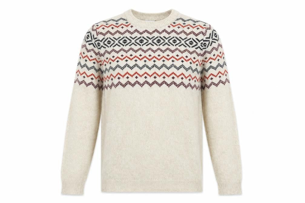 Pull&Bear Men's Beige Fair Isle Knit Jumper Size S