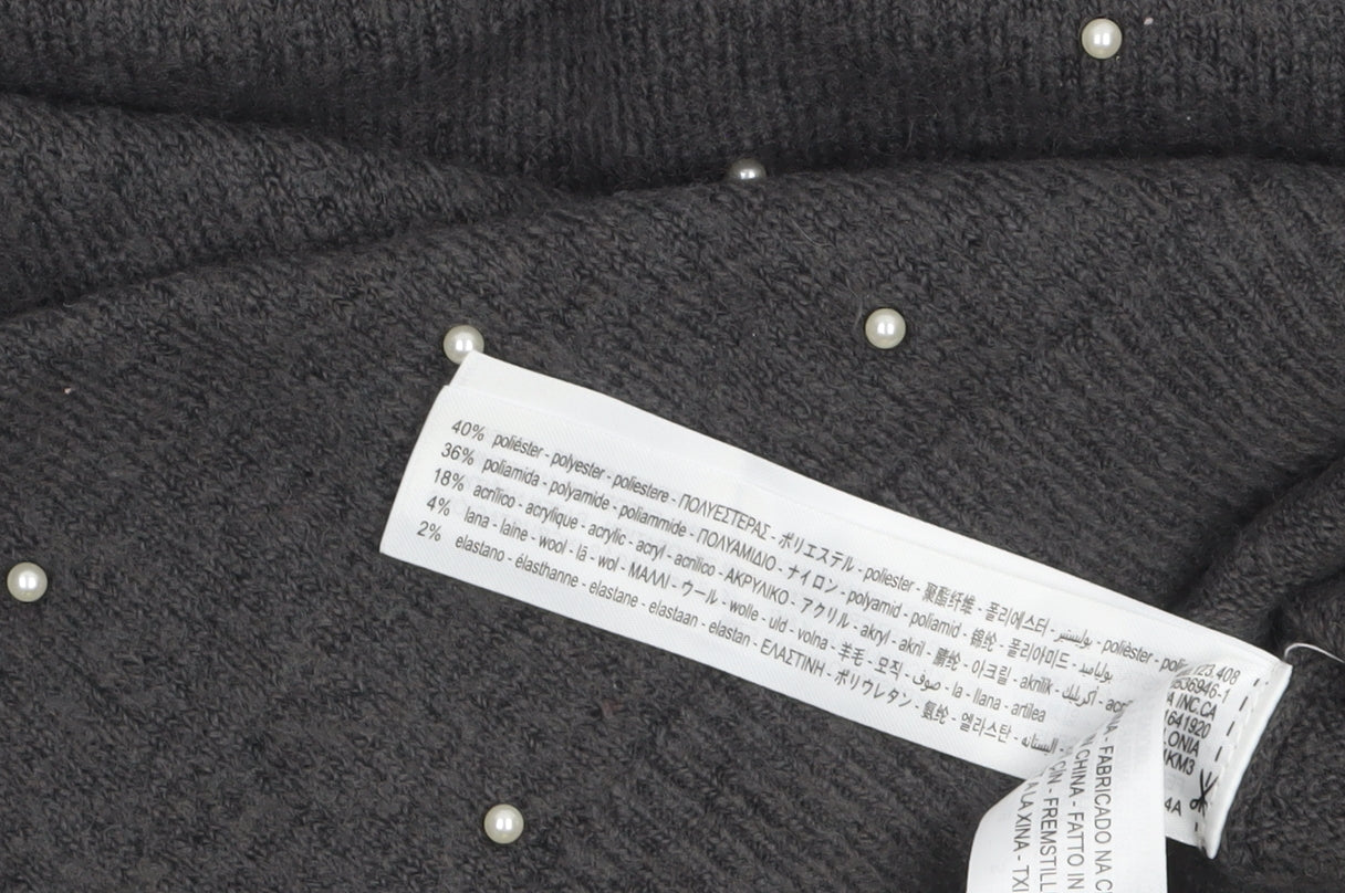 Zara Women Grey Beaded Mock Neck Long Sleeve Knit Jumper S