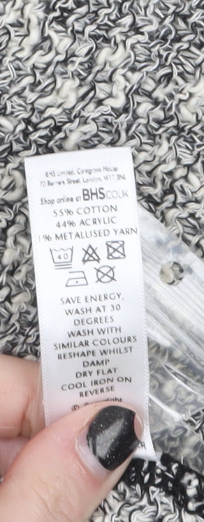 BHS Womens Black White Knit Open Cardigan Size 16