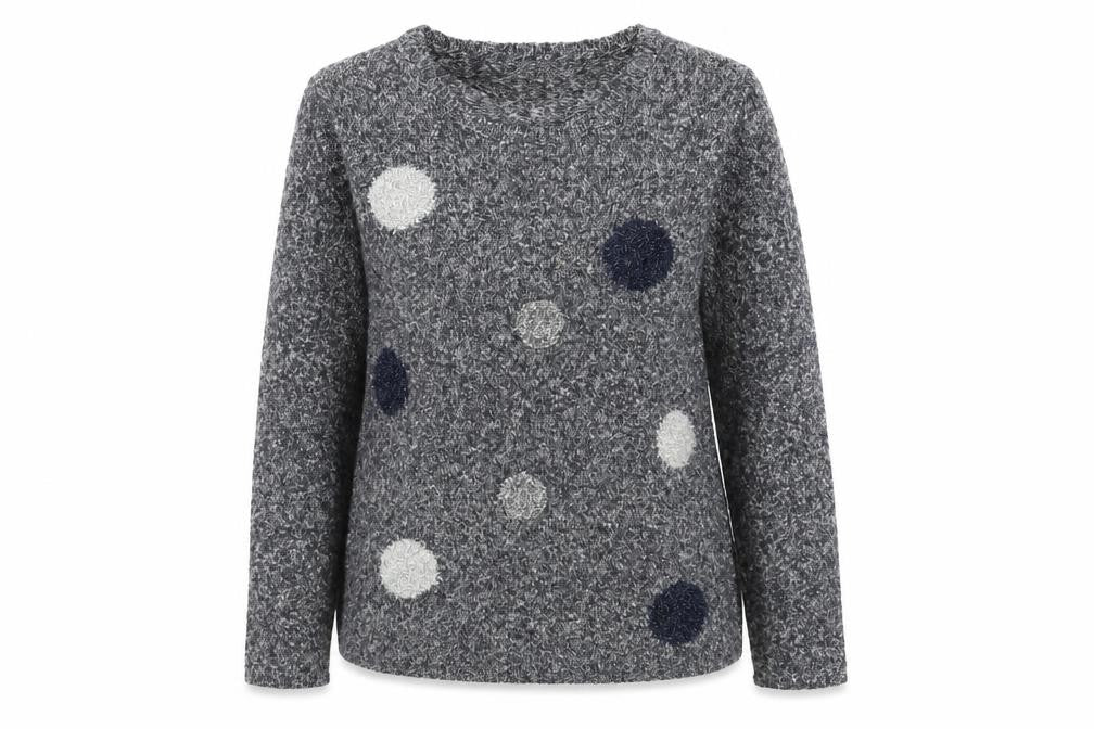 Mudflower Womens Grey Polka Dot Chunky Knit Jumper S Long Sleeve