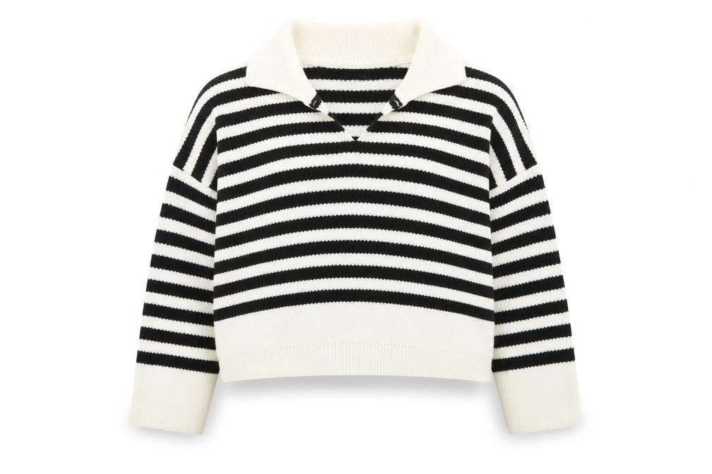 Topshop Women's Black White Striped Collared Knit Jumper Size S