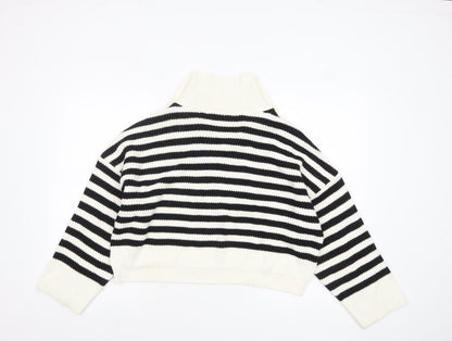 Topshop Women's Black White Striped Collared Knit Jumper Size S