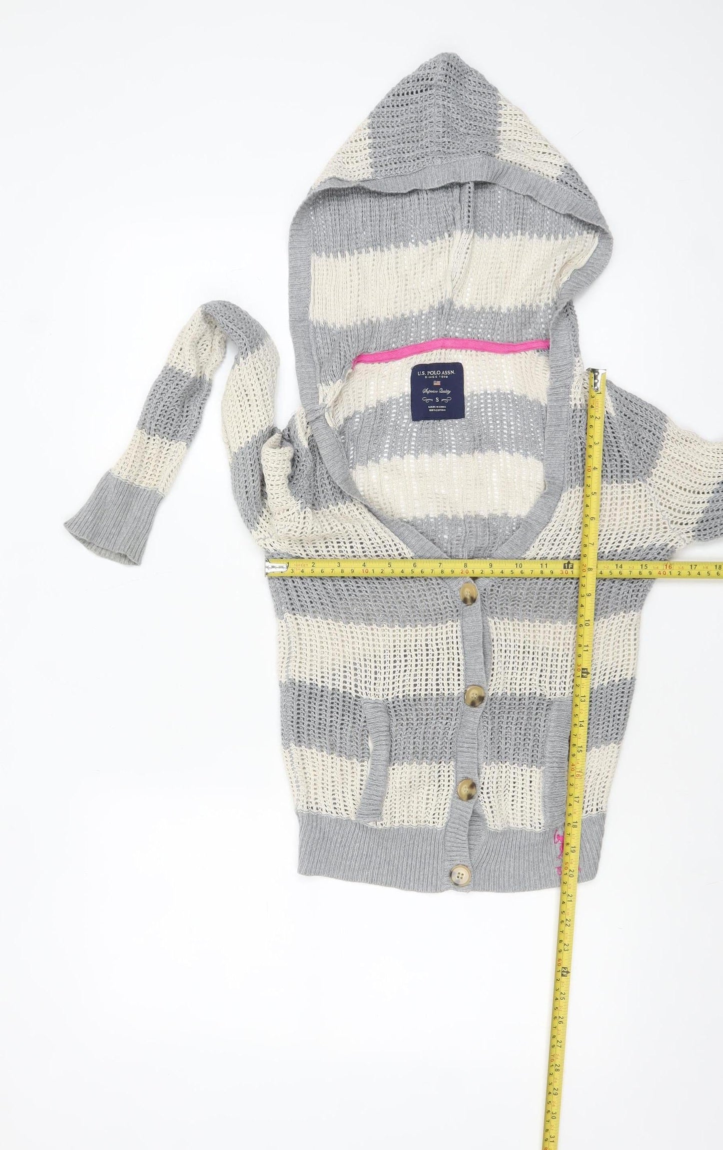 U.S. Polo Assn. Women’s Grey Striped Hooded Knit Cardigan S