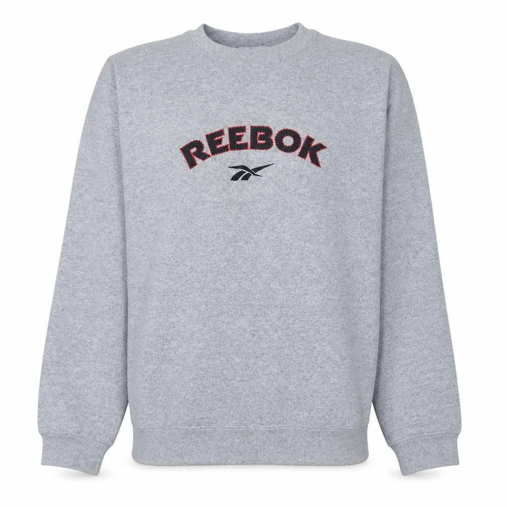 Reebok Mens Grey XL Pullover Crew Neck Sweatshirt Retro Logo Fleece