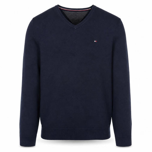 Tommy Hilfiger Men's Blue V-Neck Cotton Silk Jumper Size M