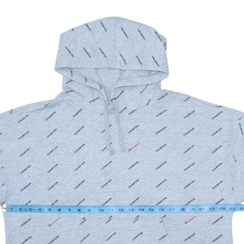Champion Women Grey Hoodie L 1/4 Zip Logo Print Pullover Sweatshirt