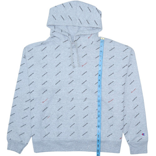 Champion Women Grey Hoodie L 1/4 Zip Logo Print Pullover Sweatshirt