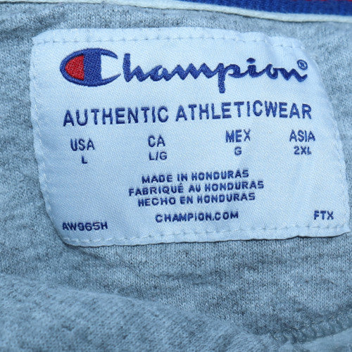 Champion Women Grey Hoodie L 1/4 Zip Logo Print Pullover Sweatshirt