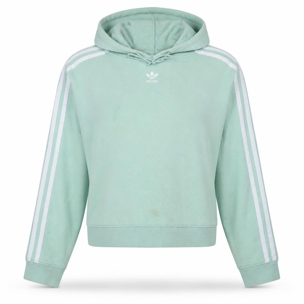 Adidas Women Mint Green Cropped Hoodie UK 10 Cotton Pullover