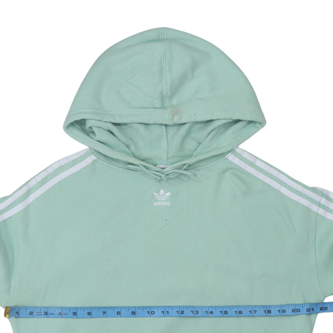 Adidas Women Mint Green Cropped Hoodie UK 10 Cotton Pullover