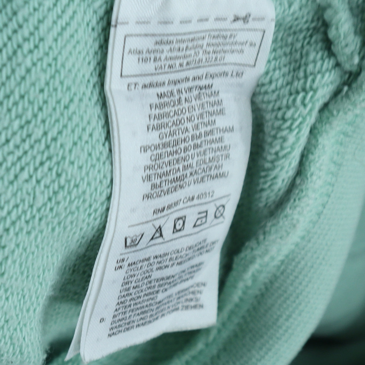 Adidas Women Mint Green Cropped Hoodie UK 10 Cotton Pullover