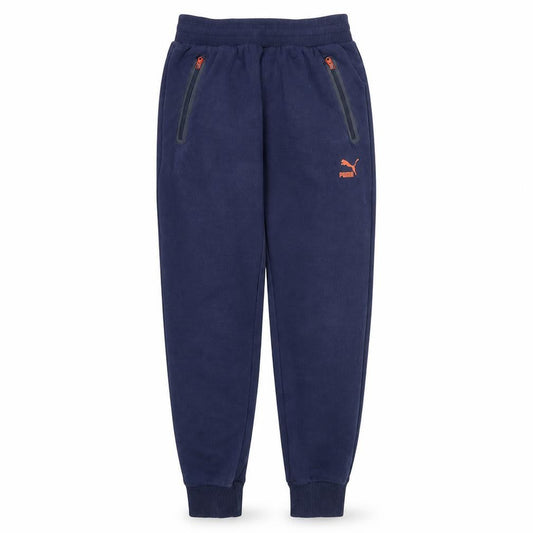 Front view of Puma men’s blue jogger sweatpants m cotton blend fleece