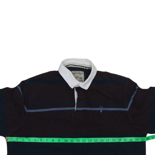 Next Mens Navy Burgundy Striped Long Sleeve Polo L Cotton Rugby Top