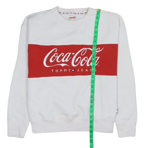 Tommy Jeans Coca-Cola White Red Women's L Sweatshirt Crew Neck Cotton Blend
