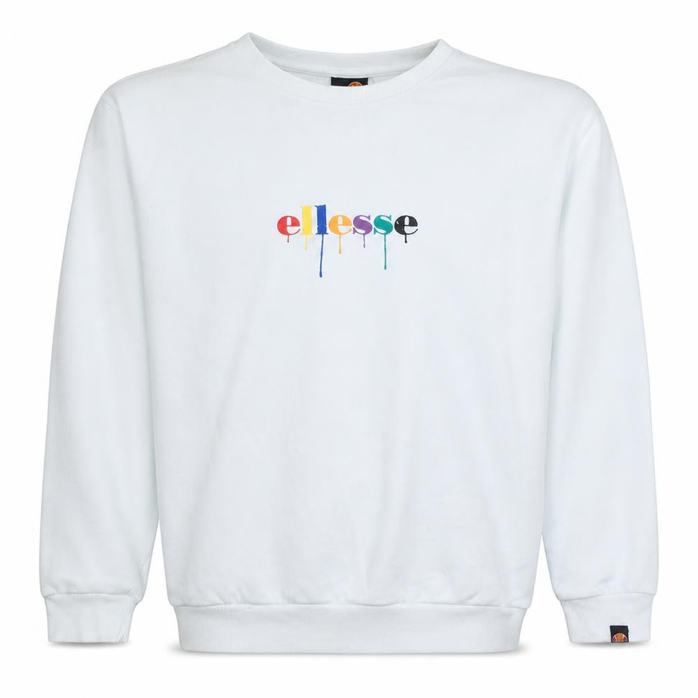 Ellesse Men's White Pullover Sweatshirt M Retro Logo Fleece