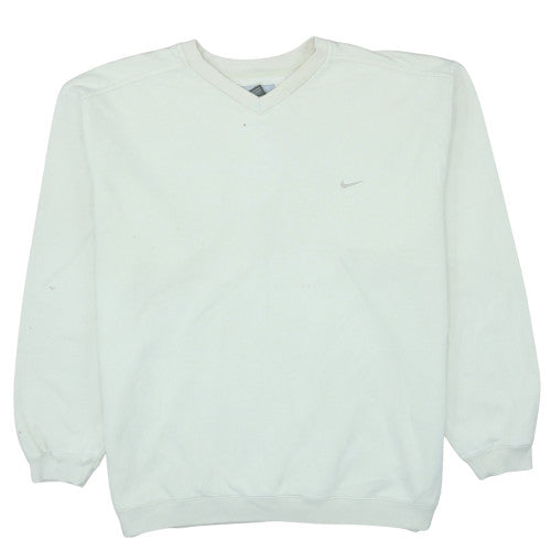 Nike Men's White V-Neck Pullover Sweatshirt XL Fleece Sportswear