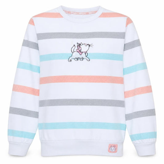 Disney Women White Striped Marie Cat Sweatshirt Size S