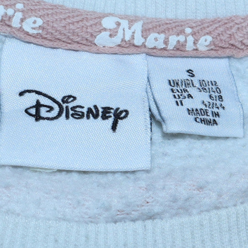 Disney Women White Striped Marie Cat Sweatshirt Size S