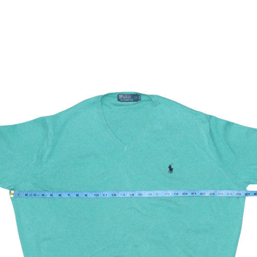 Ralph Lauren Men's Green M V-Neck Cotton Jumper Classic Knit