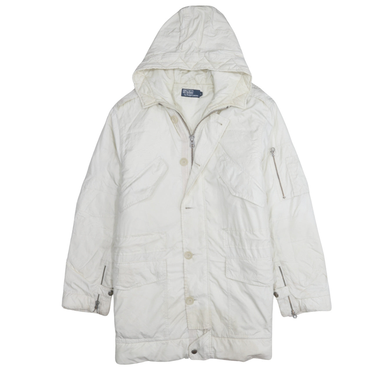Ralph Lauren Women's White Hooded Long Parka Jacket Size L
