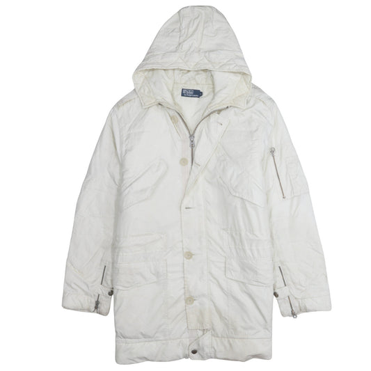 Ralph Lauren Women's White Hooded Long Parka Jacket Size L
