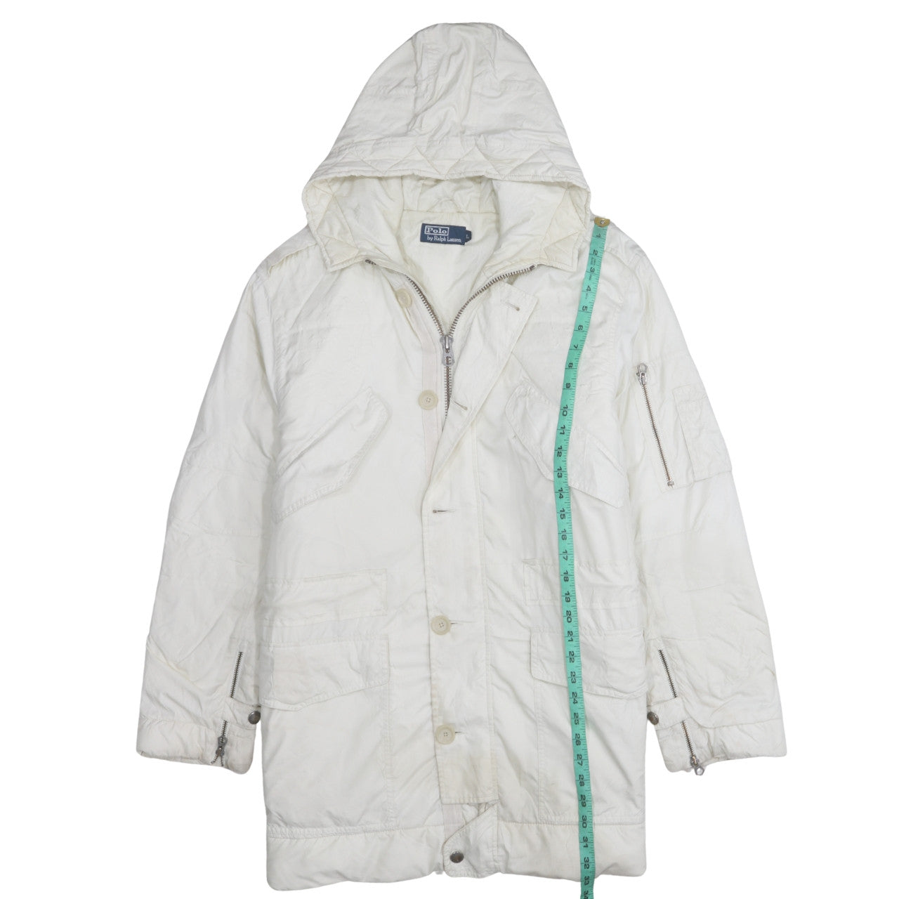 Ralph Lauren Women's White Hooded Long Parka Jacket Size L