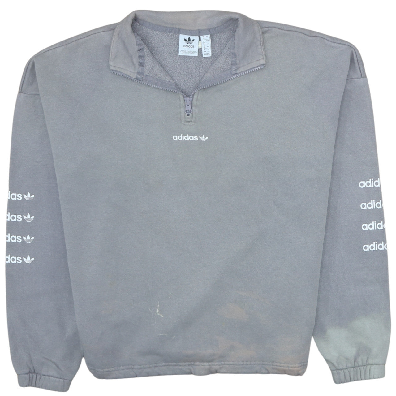 Adidas Women Grey 1/4 Zip Sweatshirt Size 12 Fleece Lined Casual