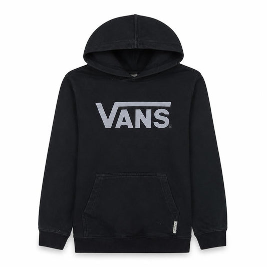 Front view of Vans boys’ black pullover hoodie l fleece logo streetwear skateboarding