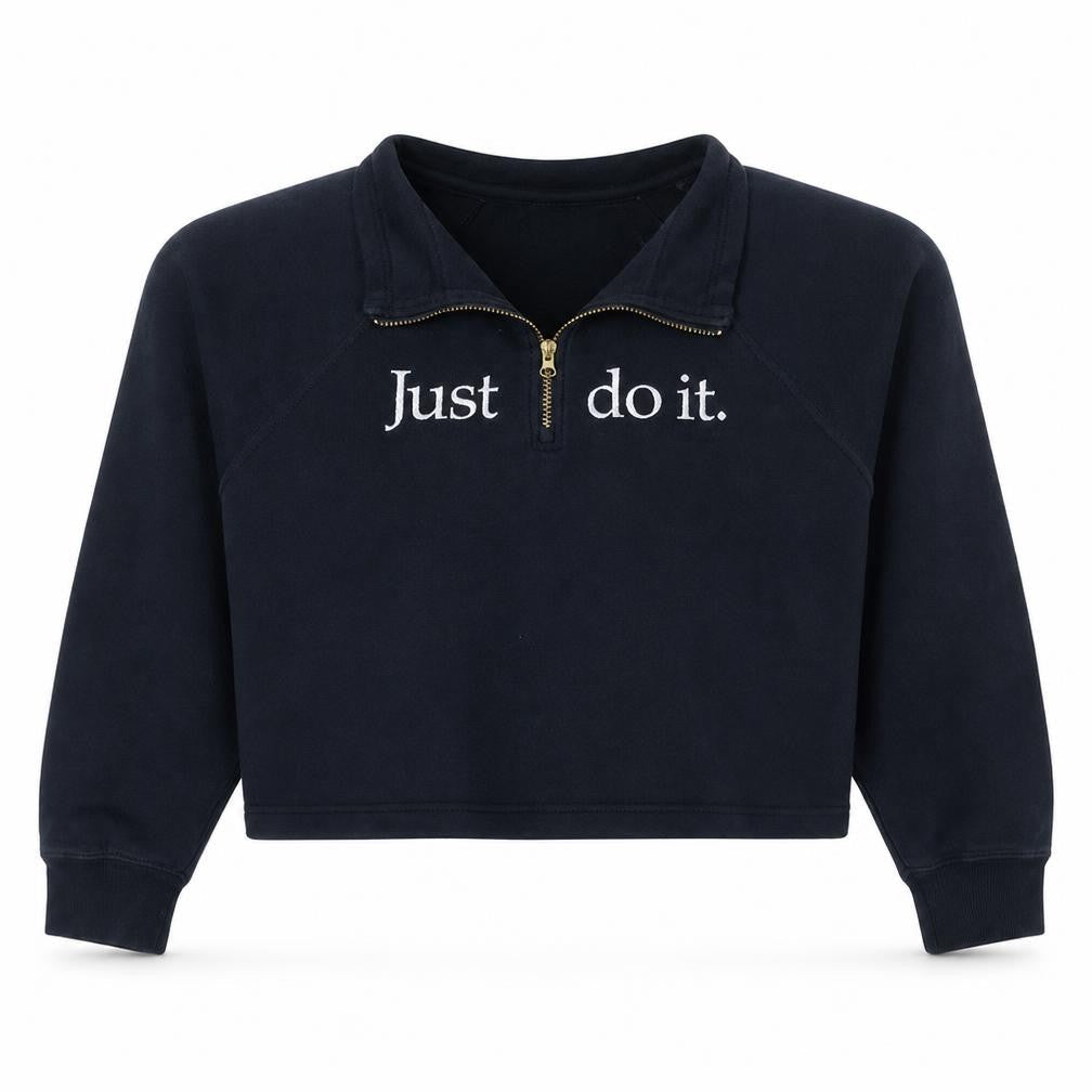 Nike Womens Black L 1/4 Zip Pullover Sweatshirt Just Do It Logo