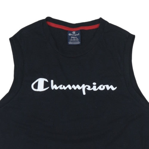 Champion Men's Black Sleeveless Crew Neck Cotton Sports T-Shirt Small