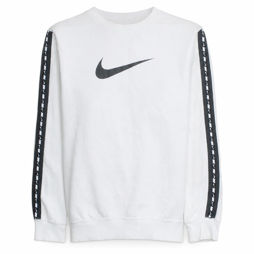 Nike Women White XS Crew Neck Pullover Sweatshirt Logo Tape Sleeve
