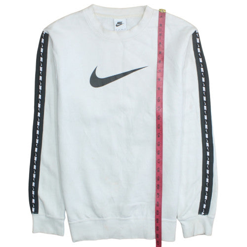 Nike Women White XS Crew Neck Pullover Sweatshirt Logo Tape Sleeve