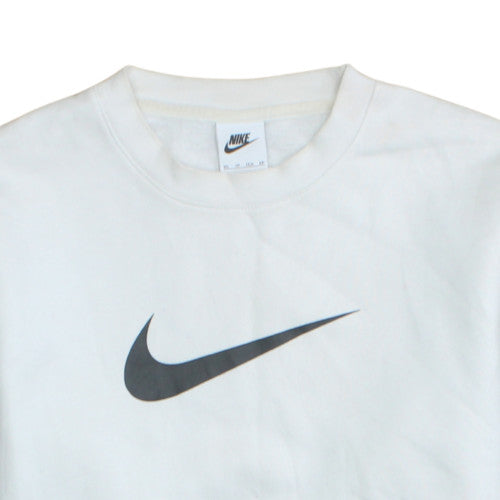 Nike Women White XS Crew Neck Pullover Sweatshirt Logo Tape Sleeve