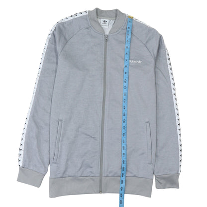 Close-up detail of Adidas boys’ grey 16 years track jacket full zip athletic casual