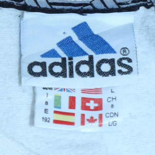 Adidas Mens White Pullover Sweatshirt L Long Sleeve Crew Neck Sports