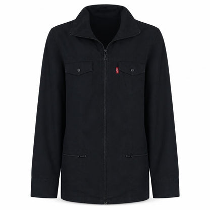 Front view of Levi's girls’ black cotton full zip mid-length jacket, size L