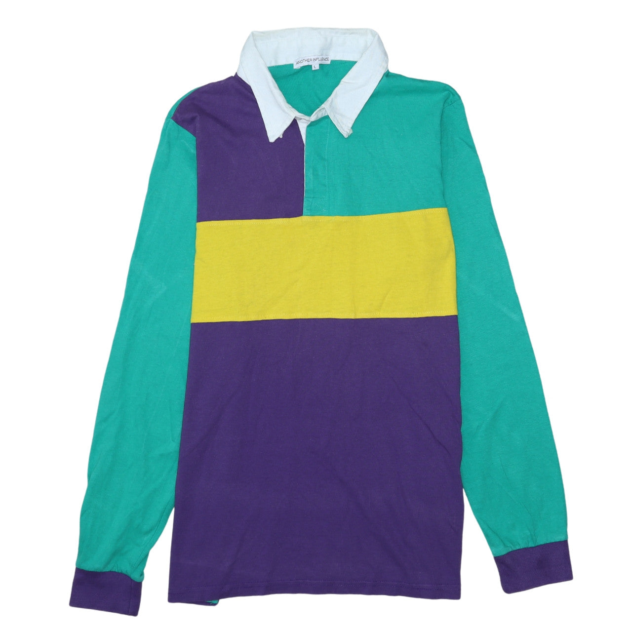 Another Influence Men’s Green Yellow Colourblock Rugby Shirt L Long Sleeve