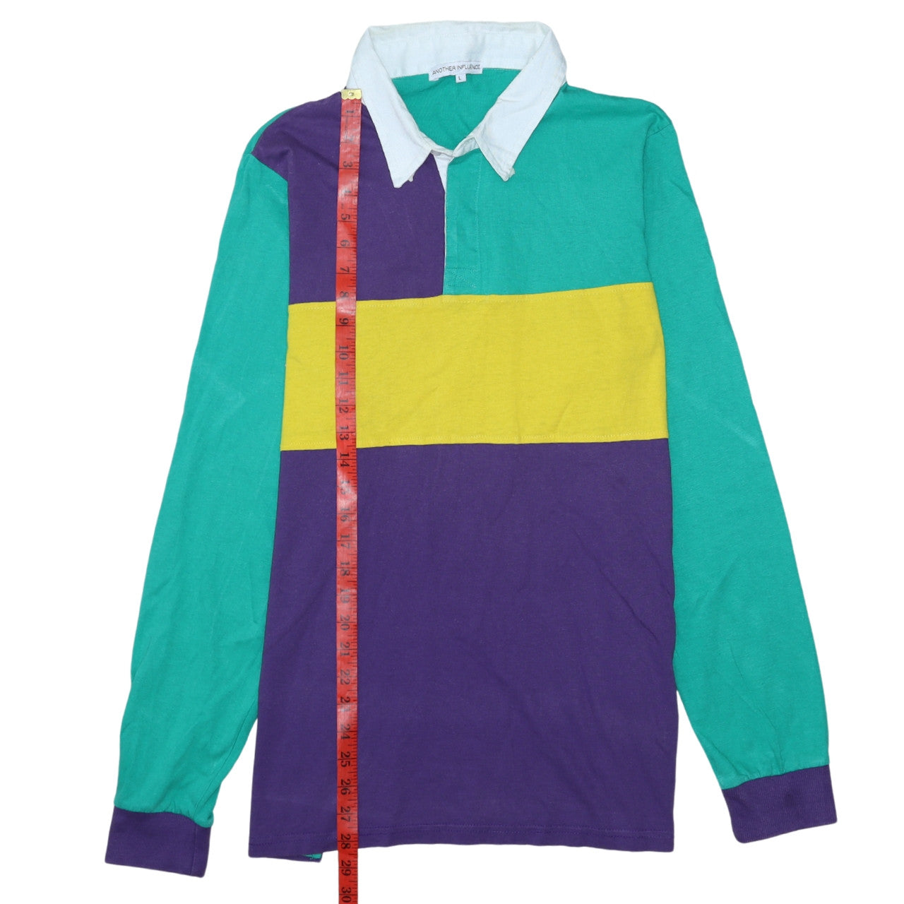 Another Influence Men’s Green Yellow Colourblock Rugby Shirt L Long Sleeve