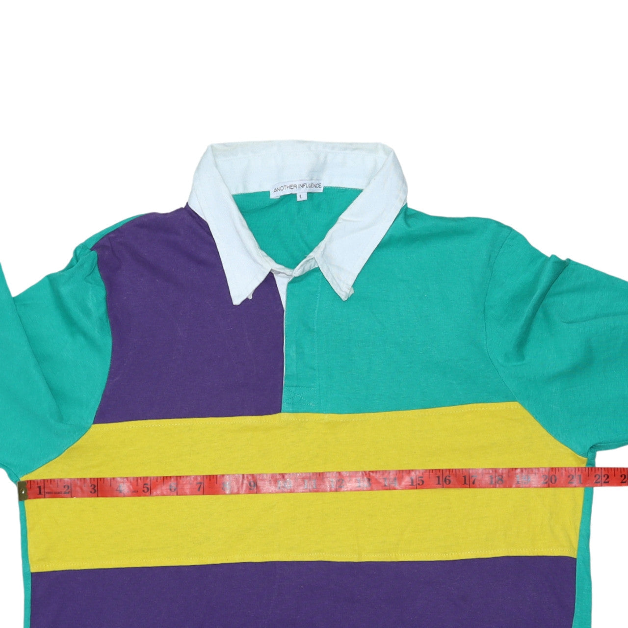 Another Influence Men’s Green Yellow Colourblock Rugby Shirt L Long Sleeve