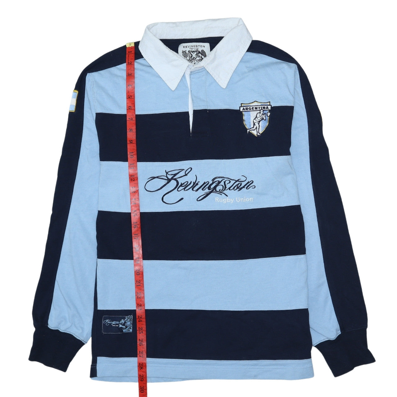 Kevingston Men's Blue Striped Rugby Union Long Sleeve Shirt L