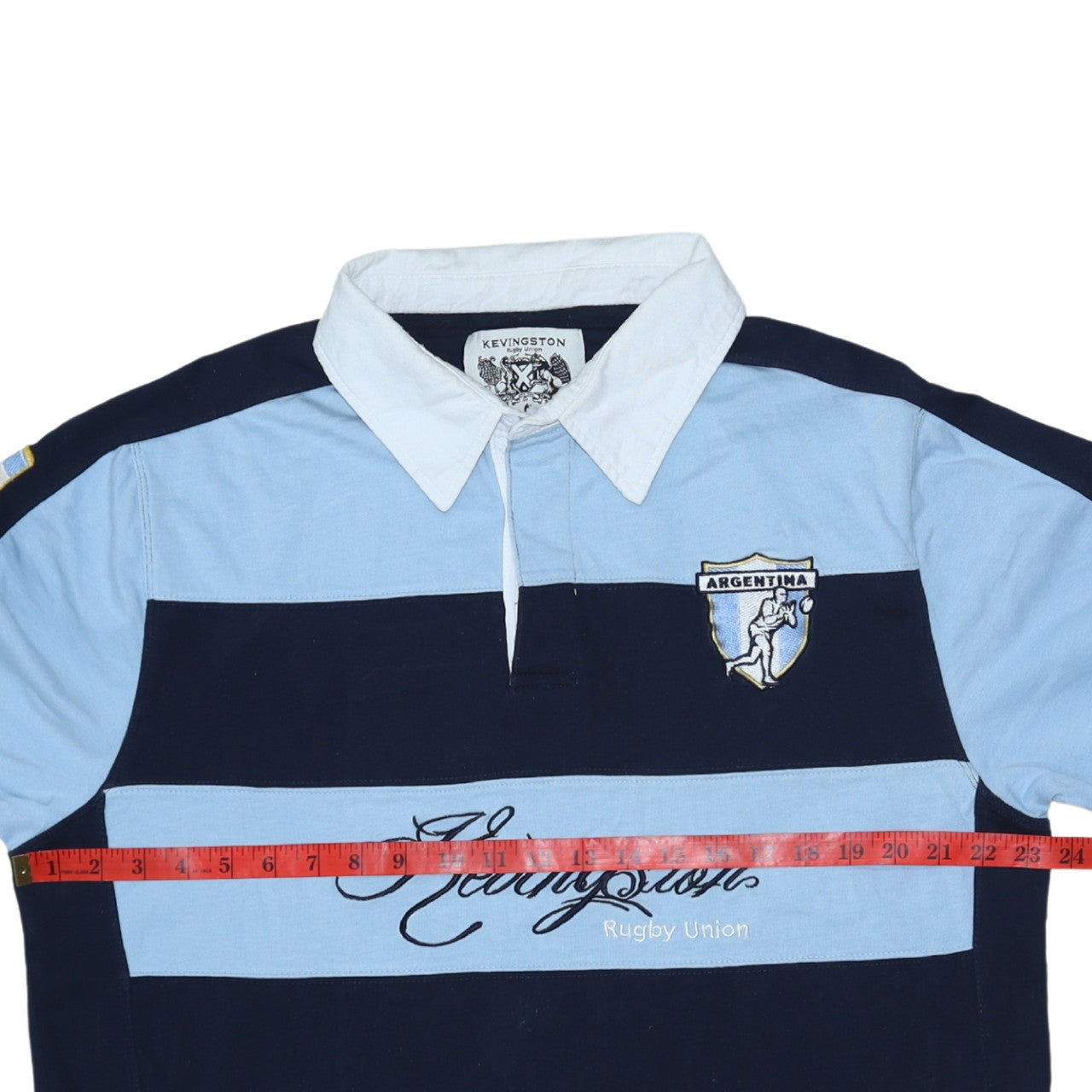 Kevingston Men's Blue Striped Rugby Union Long Sleeve Shirt L