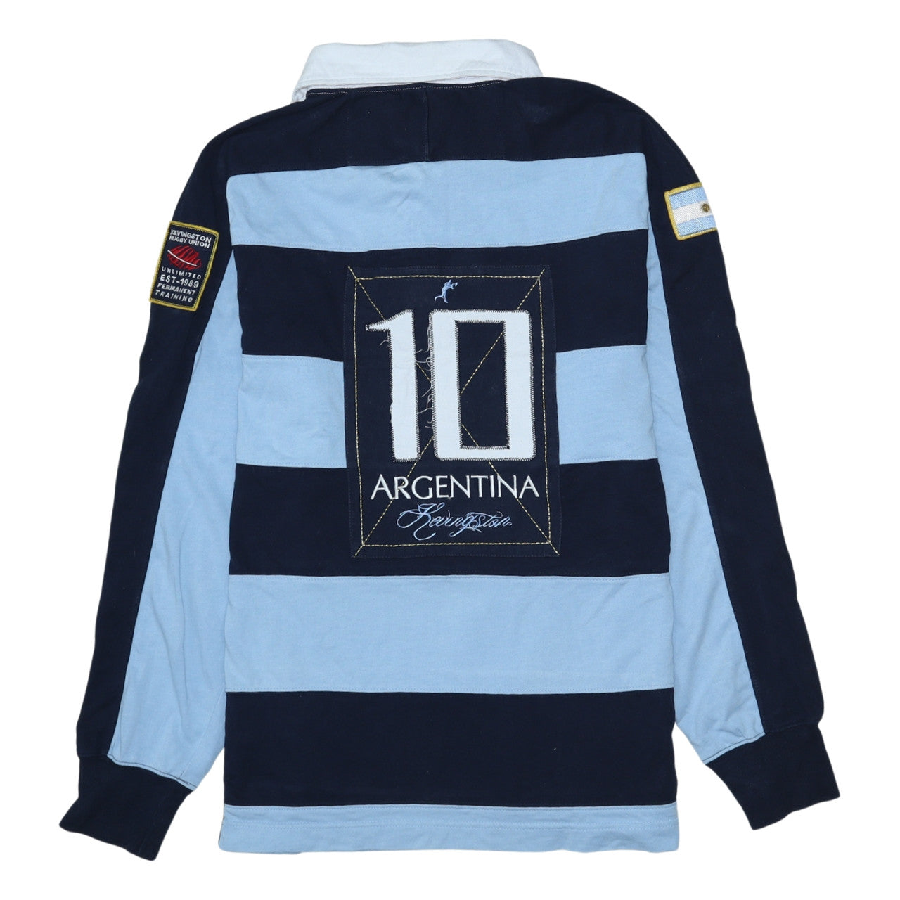 Kevingston Men's Blue Striped Rugby Union Long Sleeve Shirt L
