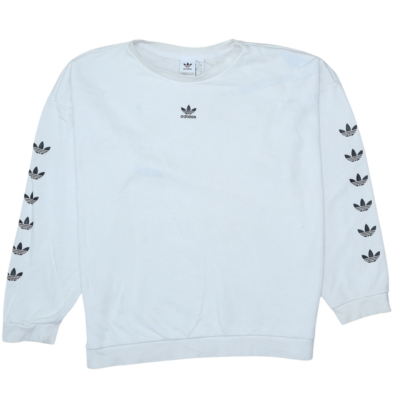 Adidas Women White Crew Neck Long Sleeve Sweatshirt UK 14 Relaxed Fit