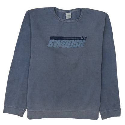 Nike Women Blue Swoosh Crew Neck Pullover Sweatshirt Size L