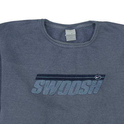 Nike Women Blue Swoosh Crew Neck Pullover Sweatshirt Size L