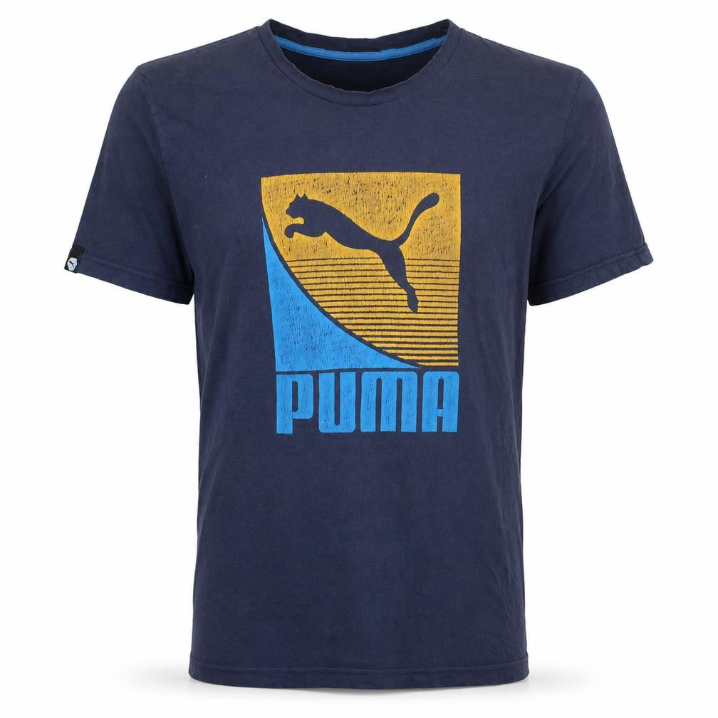 Puma Men's Blue Graphic Print Crew Neck Cotton T-Shirt Size L