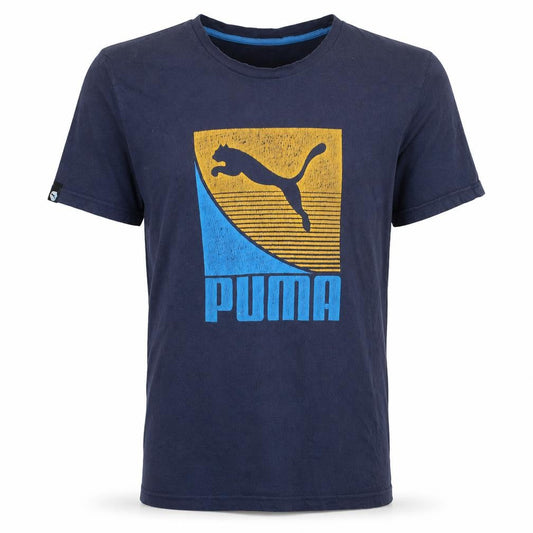 Puma Men's Blue Graphic Print Crew Neck Cotton T-Shirt Size L